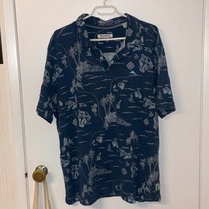 Tommy Bahama 25 Years of Paradise Hawaiian Shirt XL Blue Island Map Aloha